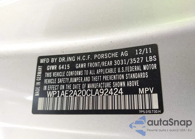 WP1AE2A20CLA92424: 42315279