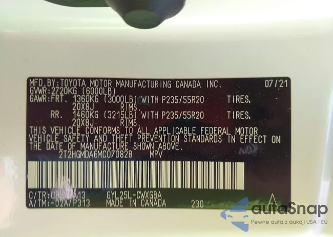 2T2HGMDA6MC070828: 42315470