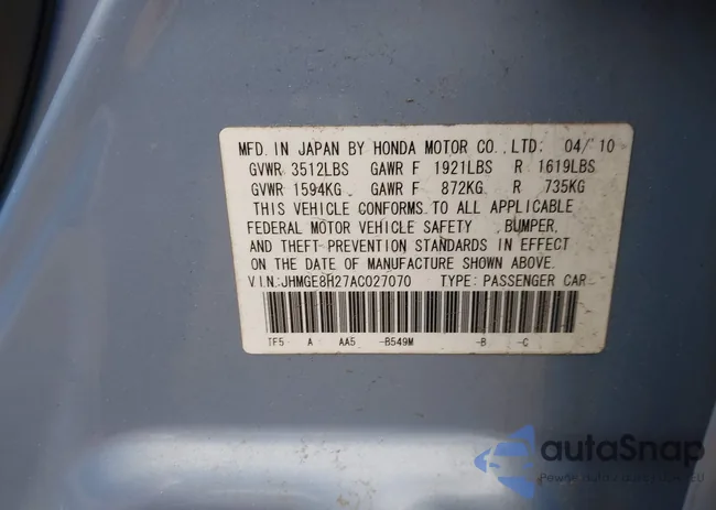 JHMGE8H27AC027070: 42315112