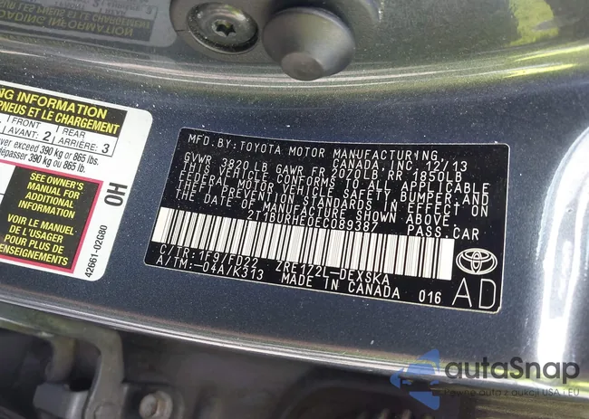 2T1BURHE0EC089387: 42316477
