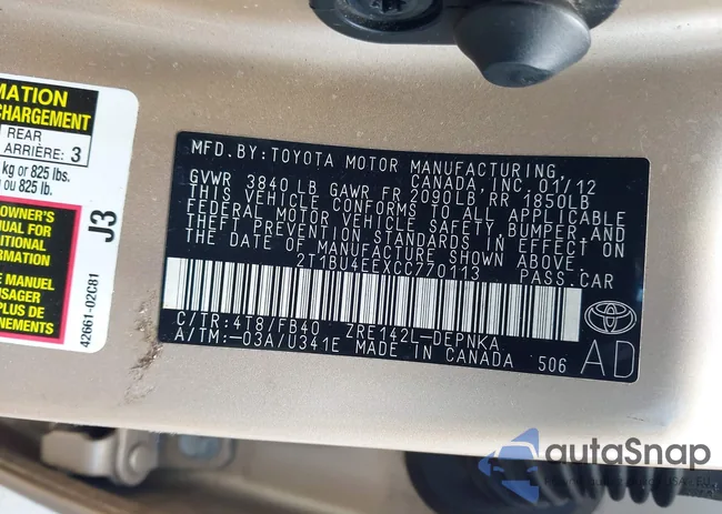 2T1BU4EEXCC770113: 42316506