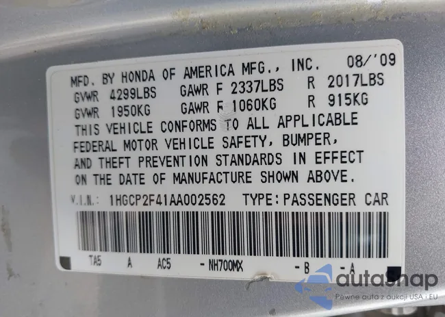 1HGCP2F41AA002562: 42316528