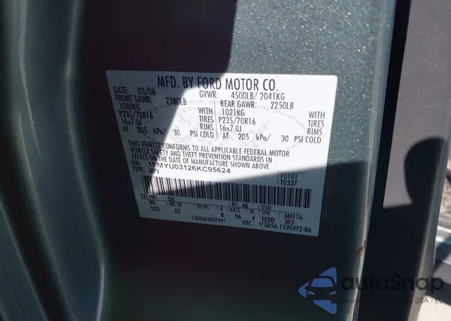 1FMYU03126KC95624: 42317279