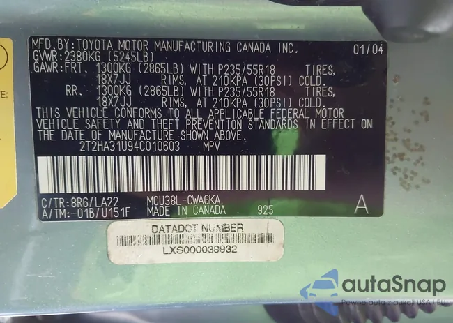 2T2HA31U94C010603: 42317452