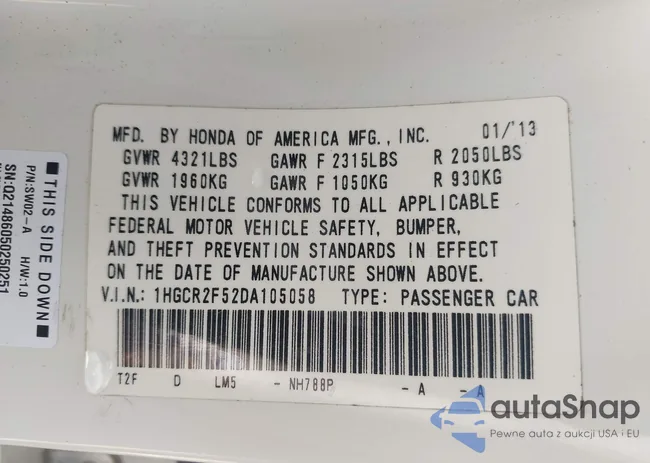 1HGCR2F52DA105058: 42317712