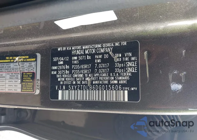 5XYZTDLB6DG015606: 42316789