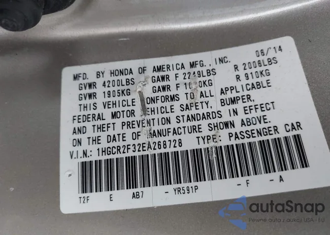 1HGCR2F32EA268728: 42318319