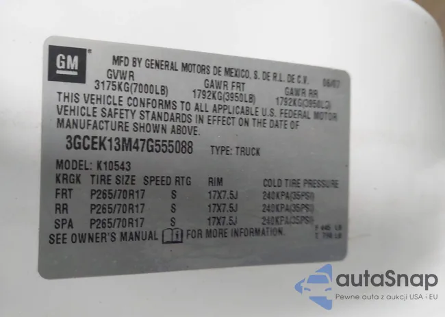 3GCEK13M47G555088: 42318644