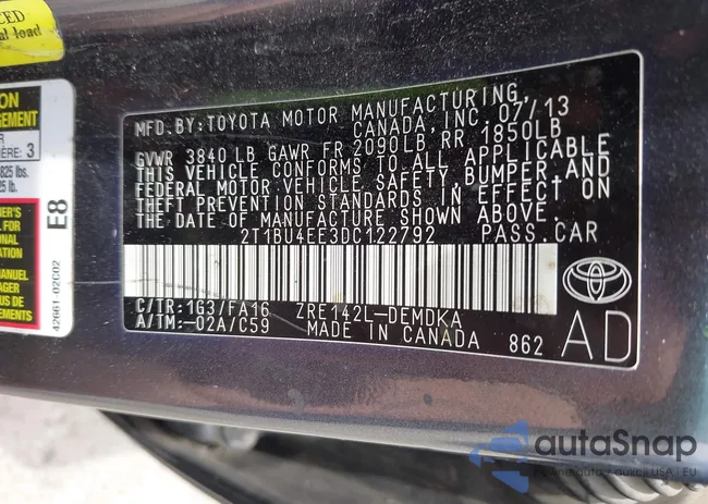 2T1BU4EE3DC122792: 42317908