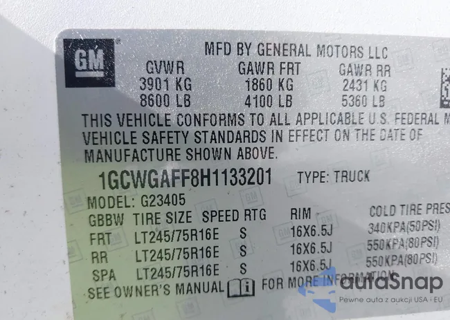 1GCWGAFF8H1133201: 42318009