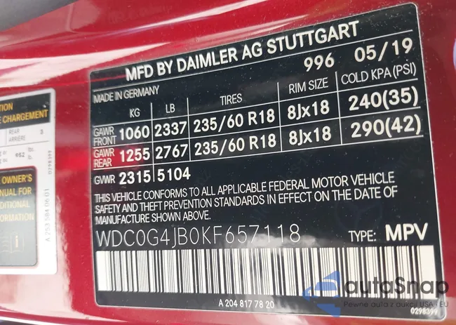 WDC0G4JB0KF657118: 42318010