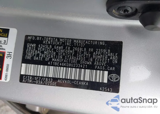 4T1BE46K08U233421: 42318136