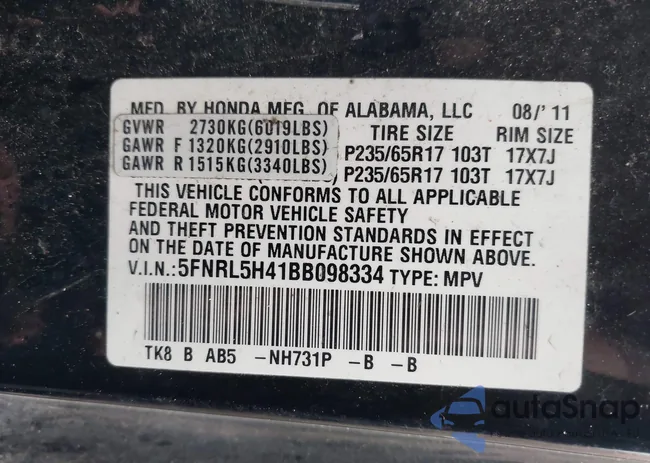 5FNRL5H41BB098334: 42319265