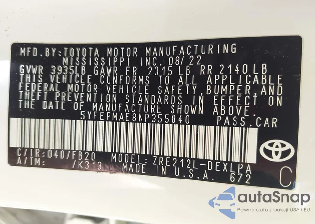 5YFEPMAE8NP355840: 42319556