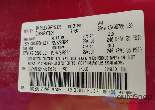 1D7HA18277J543545: 42319702