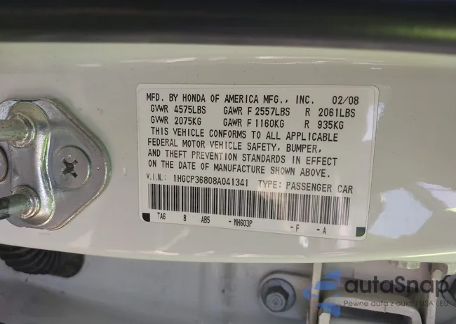 1HGCP36808A041341: 42319010