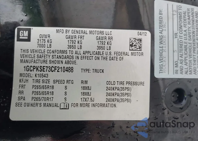 1GCPKSE73CF210488: 42320623