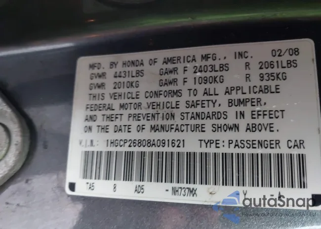 1HGCP26808A091621: 42320745