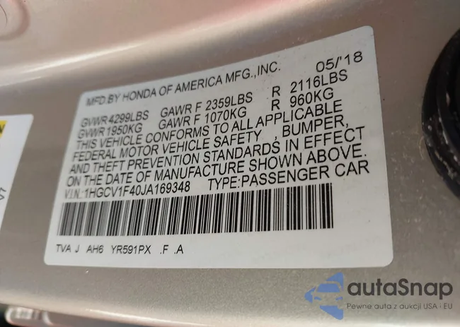 1HGCV1F40JA169348: 42319976