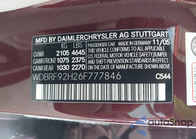 WDBRF92H26F777846: 42320023