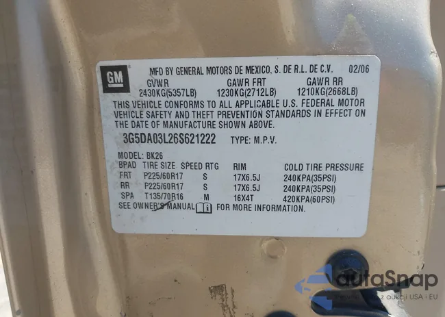 3G5DA03L26S621222: 42320124