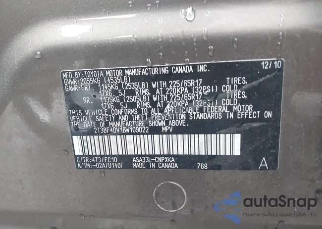 2T3BF4DV1BW109022: 42321368