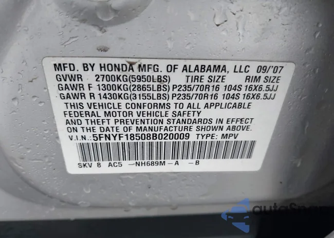 5FNYF18508B020009: 42321395