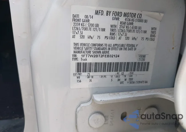 1FT7W2BT2FEB32124: 42321507