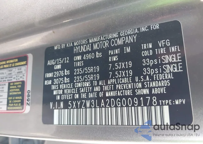 5XYZW3LA2DG009178: 42321613