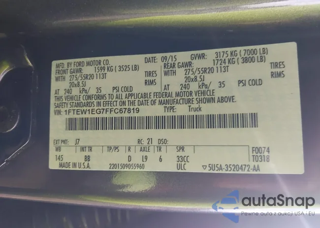 1FTEW1EG7FFC67819: 42321625