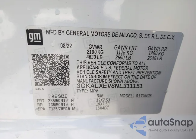 3GKALXEV8NL311151: 42321710