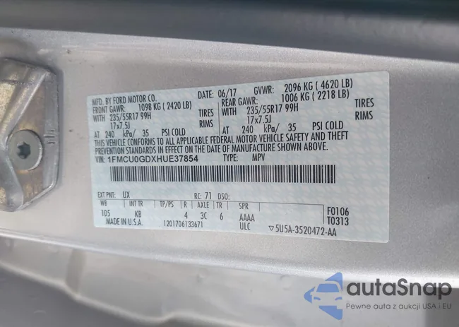 1FMCU0GDXHUE37854: 42320856