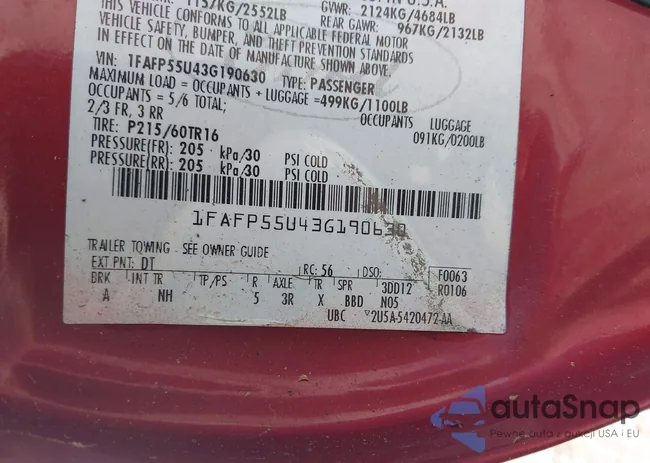 1FAFP55U43G190630: 42321031