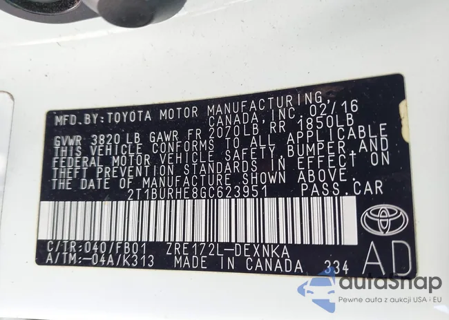 2T1BURHE8GC623951: 42321099