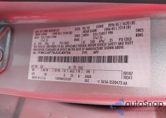 1FMCU0F76JUC49754: 42322337