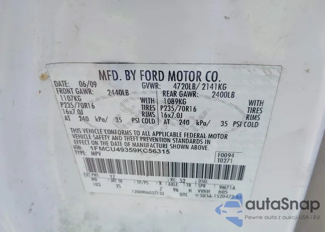 1FMCU49359KC56315: 42322405