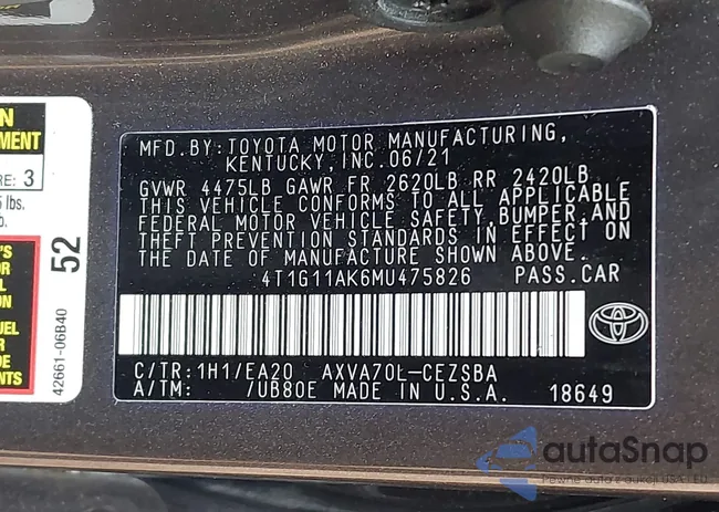 4T1G11AK6MU475826: 42322408