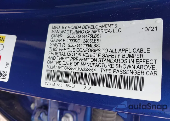 1HGCV2F30MA032864: 42322593