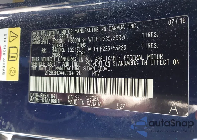 2T2BZMCA4GC046615: 42321801