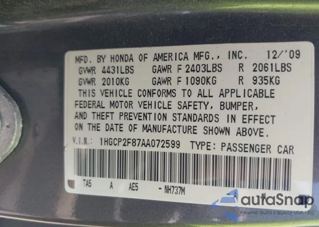 1HGCP2F87AA072599: 42321807