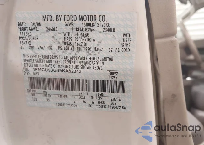 1FMCU93G49KA82343: 42321996