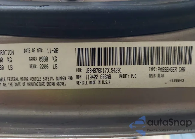 1B3HB78K17D194201: 42323189