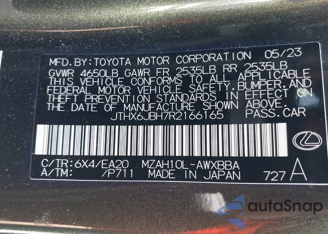 JTHX6JBH7R2166165: 42323215