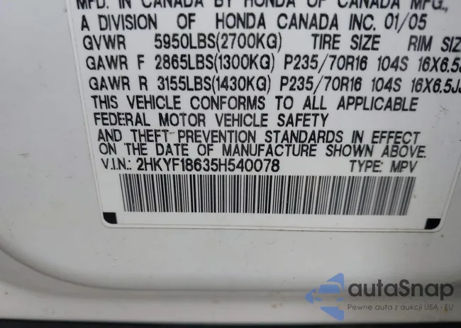 2HKYF18635H540078: 42323241