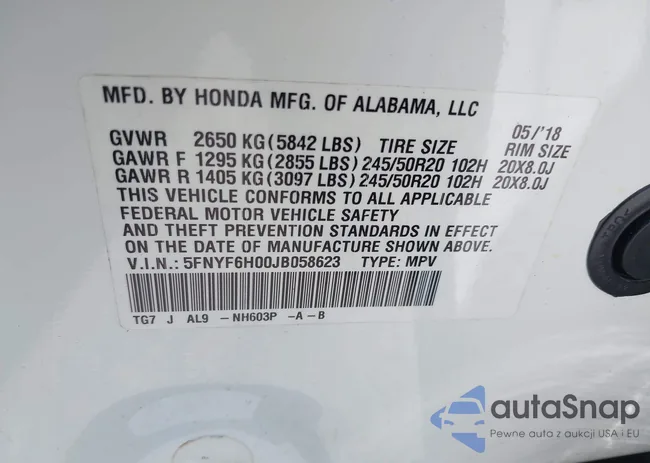 5FNYF6H00JB058623: 42323415