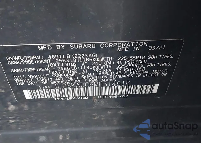 JF2SKAUC6MH514618: 42323505