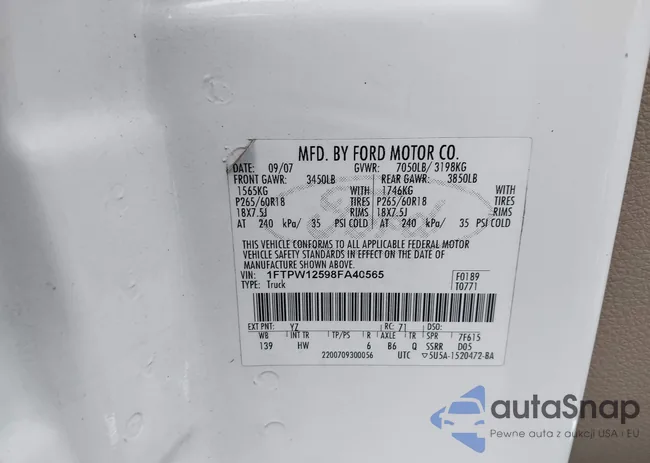 1FTPW12598FA40565: 42323762