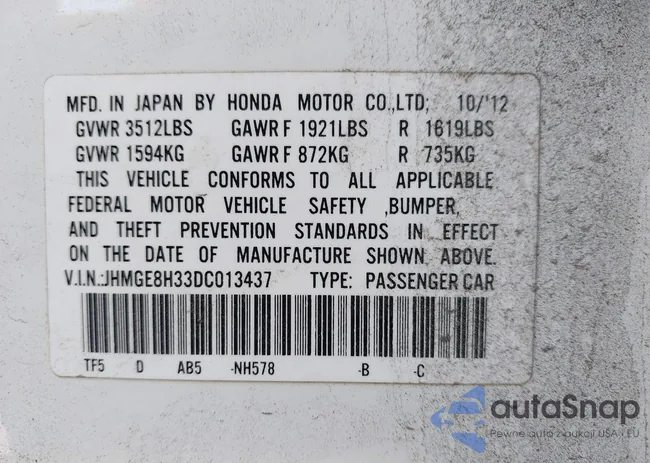 JHMGE8H33DC013437: 42323053