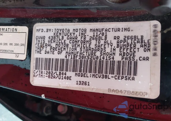 4T1BF30K52U014154: 42324209