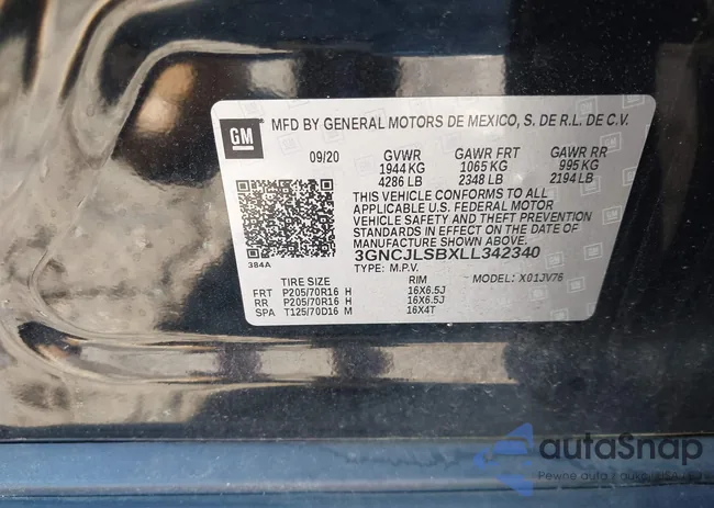 3GNCJLSBXLL342340: 42324620